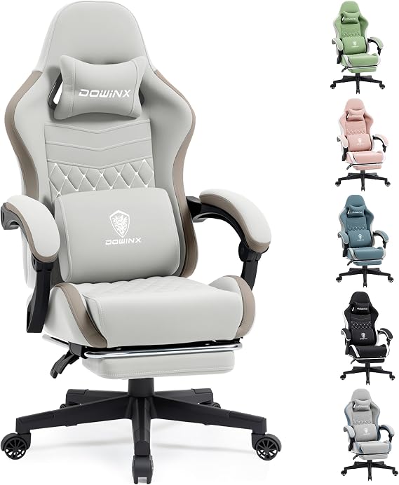 Dowinx LS-66D58D-08 Gaming Chair, Fabric, Breathable, Non-stuffy, Abrasion Resistant, Office Chair, Telework Chair, No Fatigue, Game Chair, Quilted, Hand Embroidered, Pocket Coils Included, Blissful
