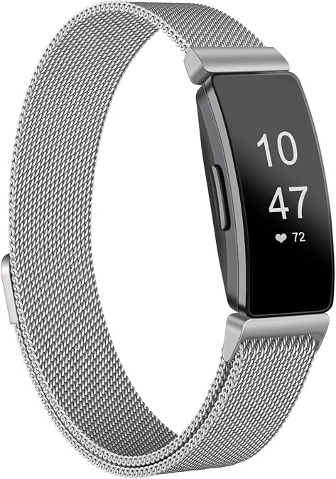 Amzpas Bands Compatible with Fitbit Inspire 2 & Fitbit Inspire HR & Fitbit Inspire & Fitbit Ace 2, Breathable Stainless Steel Loop Mesh Magnetic Adjustable Wristband for Women Men