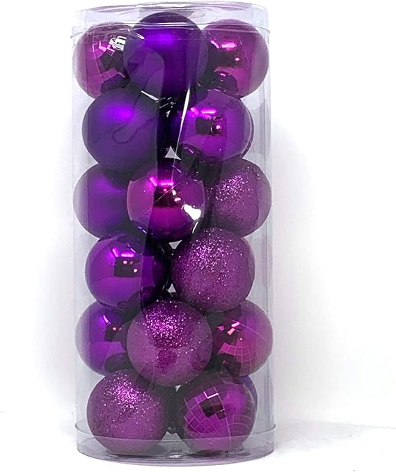 allgala Christmas Balls 24 PK 2.33 Inch (6CM) Pre-Strung Shatter Proof Christmas Ornament Balls for Xmas Tree-4 Style-Purple