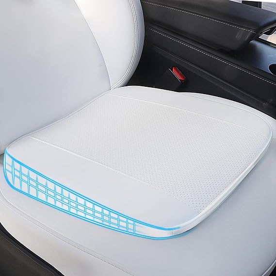 1 Pack Nappa Leather Car Seat Cushion for Tesla Model Y/3/X/S Juniper/Highland Accessories, Tilted Elevation Design Anti-Slip Bottom Breathable White Seat Covers (Increase by 4.6cm)
