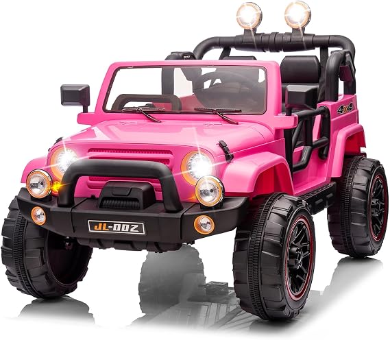 JOYLDIAS 2-Seater Ride On Truck and Car Cover, 12V7AH Battery Powered Toys Car for 2 Kids W/2.4G Remote Control, Music, MP3, Bluetooth, LED Lights,3 Speeds, Spring Suspension for Boys and Girls, Pink