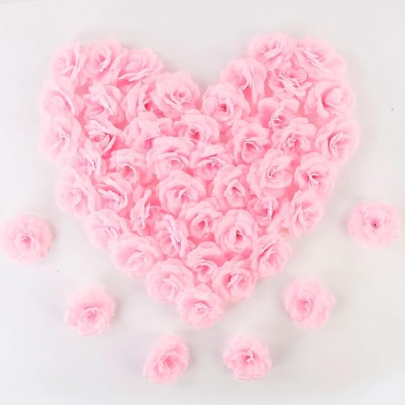 Large Pink Roses Artificial Flower Bulk, 60 Pcs 3.2'' Silk Fake Roses Flower Heads for Decoration, Crafts, Wedding Centerpieces Bridal Shower Party Home Decor