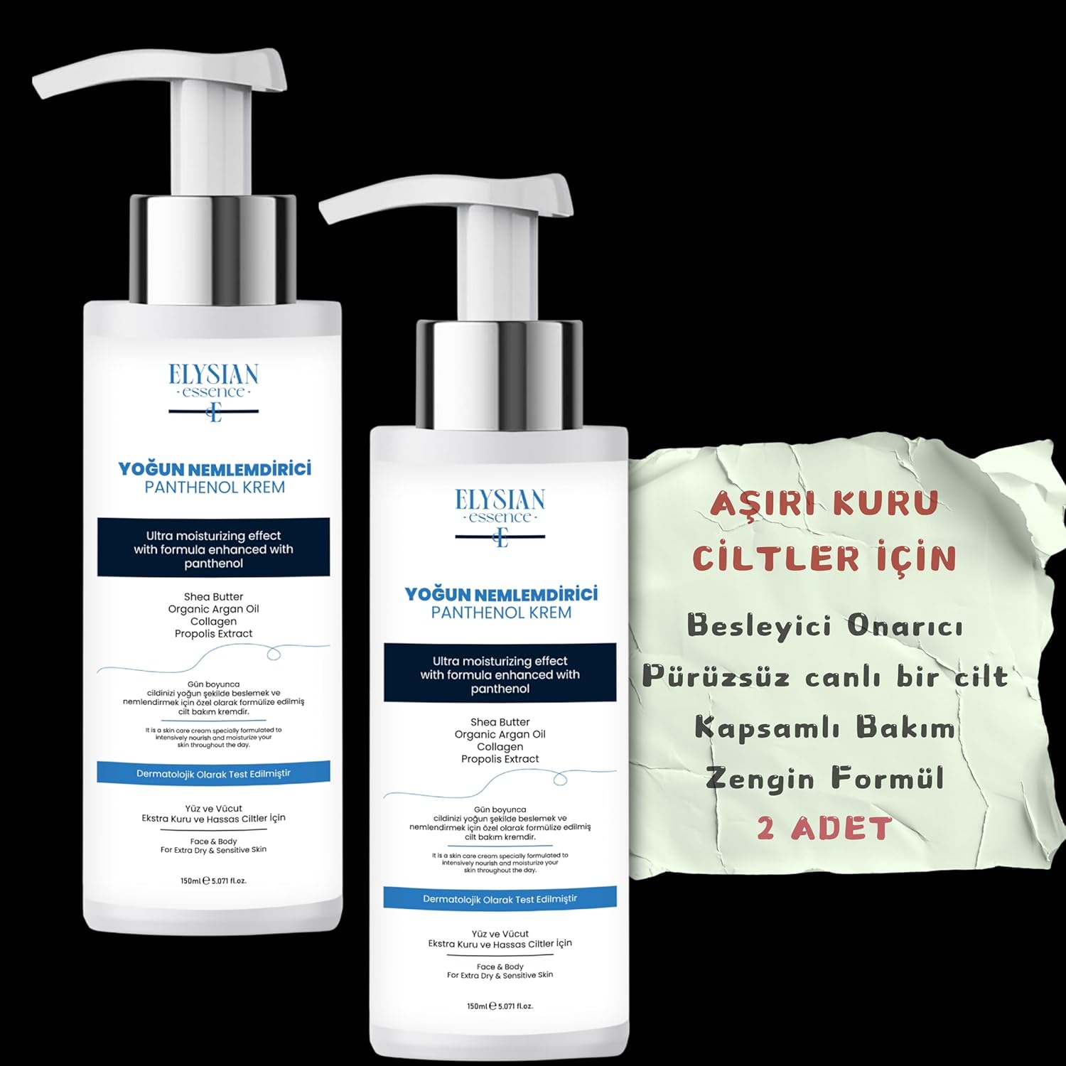 Yoğun Nemlendirici Panthenol Yüz ve Vücut Kremi 2li Set | Kuru ve Hassas Ciltlere 24 Saat Bakım - Organik Argan Yağı, Shea Butter Yağı, Propolis ve Collagen İçerikli