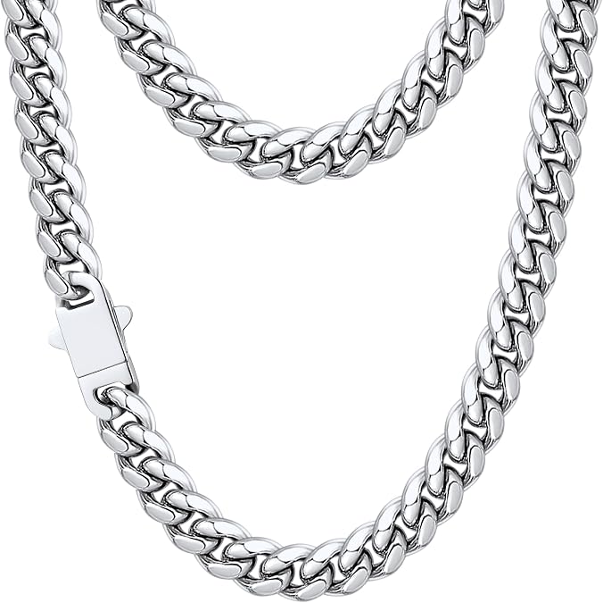 Jewlpire 5mm 6mm 8mm Silver/18K Gold Plated Cuban Link Chain Necklace for Men, Stainless Steel Chains Necklace with Push-lock Clasp, Mens Necklace with Gift Box 18 20 22 24 26 Inch