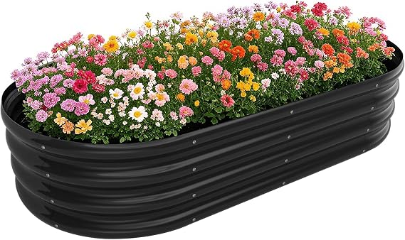 Galvanized Raised Garden Bed Kit, Galvanized Planter Raised Garden Boxes Outdoor, Oval Metal Raised Garden Beds for Vegetables (Black)
