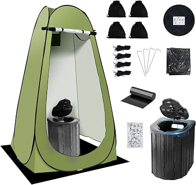 Camping Toilet Kit with Pop Up Privacy Tent, X Large Portable Folding Toilet Potty for Adults, Outdoor Camp Shower Tents,Changing Room with Carry Bag