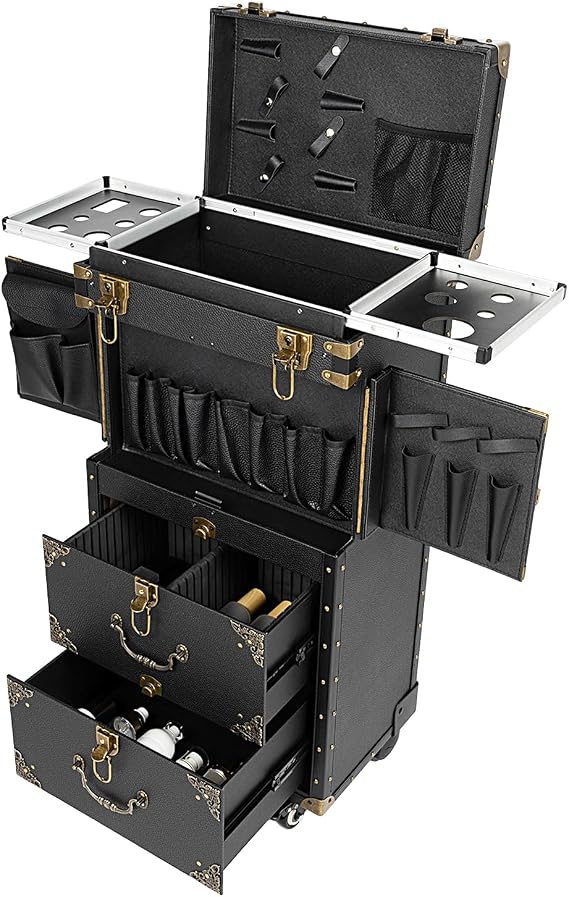 Salon Beauty Salon Luggage, Professional Hairdresser Hard Bag Storage Box, SPA Hairdresser Tools, Roller Lockable Portable Salon Cart Travel Styling Toolbox with Combination Lock