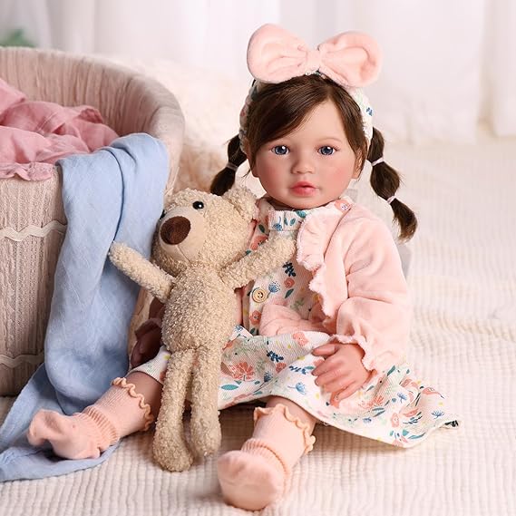 BABESIDE 20-Inch Lifelike Reborn Baby Doll – Reborn Girl with Long Hair, Soft Cloth Body Realistic Baby Doll with Outfit & Accessories, for