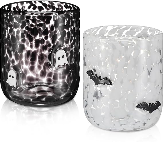 Funnymoom 2 Pcs Icon Glass Cups,Halloween Style | 16 oz, Cute Icon Juice Glass, Double Old Fashioned, Hand Blown, Drinking Cups, for Halloween Party Supplies, Lovely Gifts