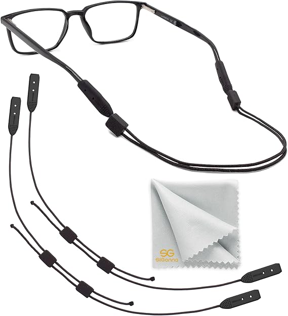 SIGONNA Sunglasses Holder Strap - Glasse Strap Eyewear Retainer No Tail Adjustable - 2 Eyeglasses String Holder - Bonus Glasses Cleaning Cloth