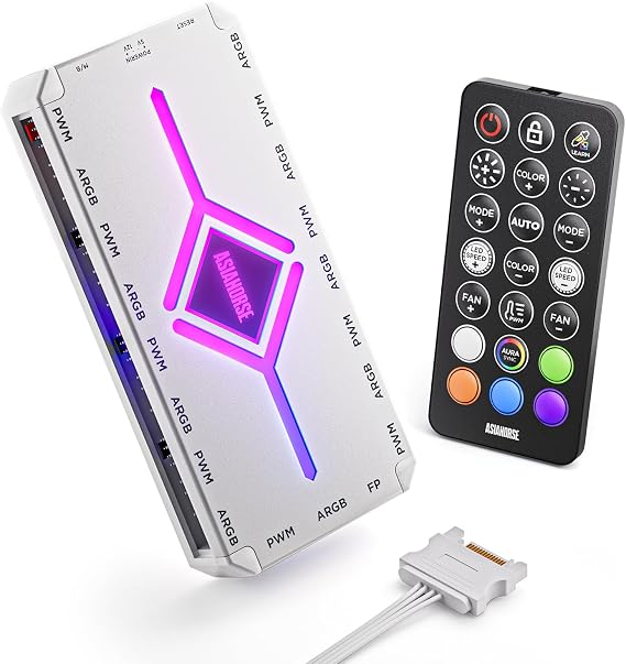 AsiaHorse [20+Exclusive Custom Lighting] ASH-S1 ARGB Fan Hub, Unique Color-Learning Mode & Preset Effects, 9-Port PWM & Addressable ARGB with Remote Control, Aura Sync Compatible, for Custom PC Build