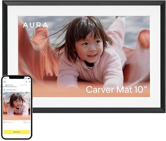 Aura Carver WiFi Digital Picture Frame | The Best Digital Frame for Gifting | Send Photos From Your Phone | Quick, Easy Setup in Aura App | Free Unlimited Storage | Gravel with White Mat