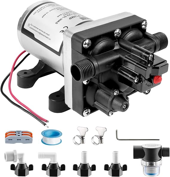 WASSERMANN RV Water Pump 12V DC 4008-101-A65/E65 Replacement, 3.0 GPM 55PSI, Quiet Water Pump for Camper RV Shower Garden Industrial Yacht Sprayer Food Truck Travel Trailer Water Pumps with Acessories