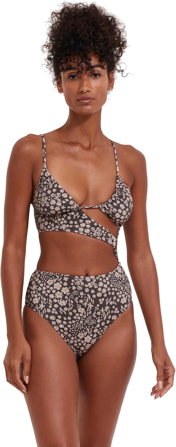 Gottex Flirtt Multicolor Brown Women’s Floral One Shoulder One-Piece Swimsuit with Cut-Out Detail and Classic Back Coverage