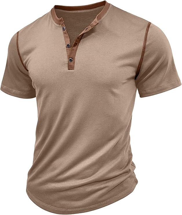 HOTake Men's Henley Shirts Short Sleeve Fitted Cotton Muscle T-Shirt with Button