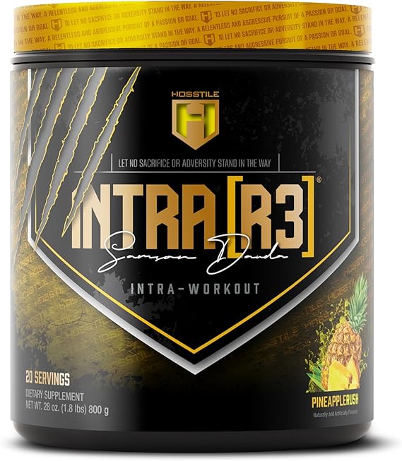 HOSSTILE Intra[R3] Intra Workout Powder, EAA & BCAA Drink with Carbs, Enhance Energy & Endurance, Build Lean Muscle & Improve Recovery, Pineapple Rush, 20 Servings