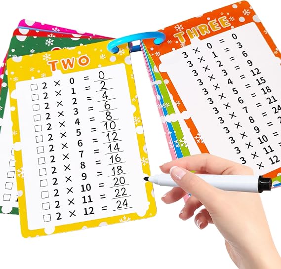 0-12 Multiplication Flash Cards, Large Math Table Flashcards, Dry Erase Reusable Self-Check Multiplication Chart, Double-Sided Educational Times Table Flashcards for Classroom for 1st 2nd 3rd Grades
