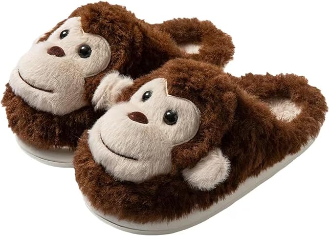 Monkey Animal Slippers for Women Cute Plush Home Warm Winter Indoor Shoes