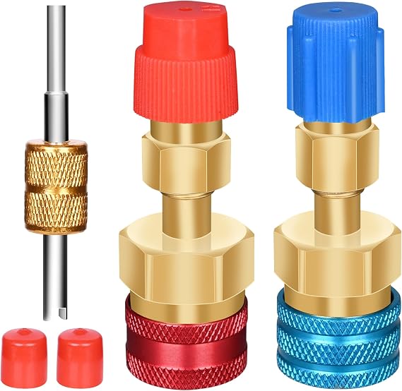 R1234yf to R134a Conversion Kit with Valve Core Removal Tool, R1234yf Adapter Kit,AC Quick Couplers High/Low Side Connectors for Automotive Air Conditioning Evacuation & Recharging