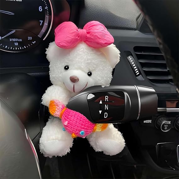 Car Dashboard Decoration Bear, Wiper Shift Handle Decorative Doll, Cute Gear Lever Wiper Shift Grip Ornament for Windshield Car Accessories (Bow)