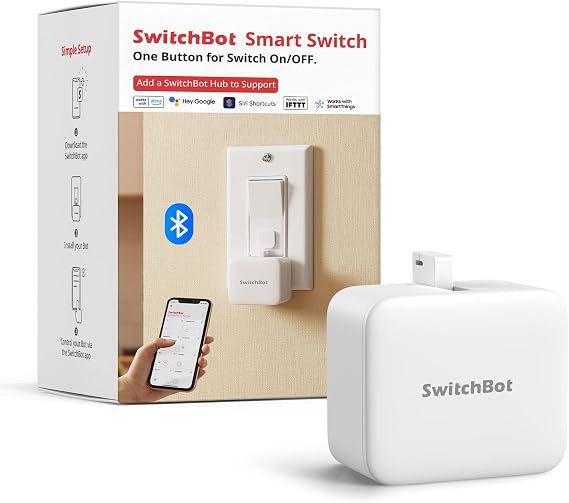 Switchbot Smart Switch Button Pusher (Bluetooth) Fingerbot for Rocker Switch/One-Way Buttons, App Timer Control, No Wiring, Optional Hub Required for Voice/Remote, White