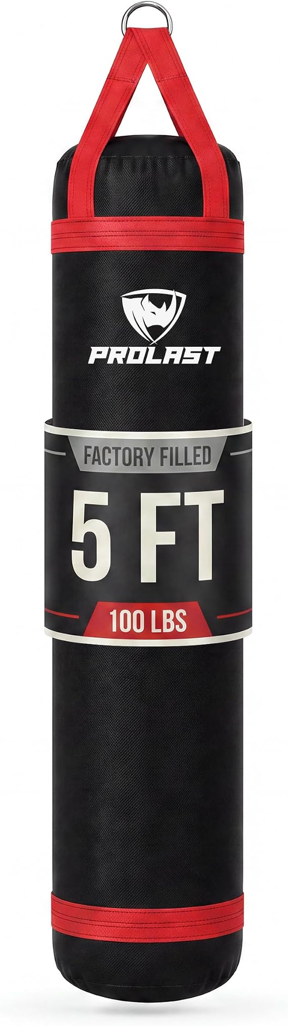 Heavy Punching Kicking Bag for Adults, Boxing, MMA, Martial Arts, Muay Thai, Strength Training Equipment, Filled, 5ft, 100 lbs, Colored Strap and Rhino Logo