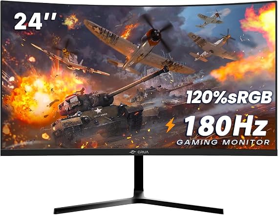 CRUA 24" FHD 1080P 180Hz Curved Gaming Monitor, 2800R, AMD FreeSync, Black | 120%sRGB, 3000:1, Low Blue Light, HDMI 1.4/DP 1.2, 3.5mm Audio and 75x75mm Wall Mount for PC Gaming, Streaming and Work