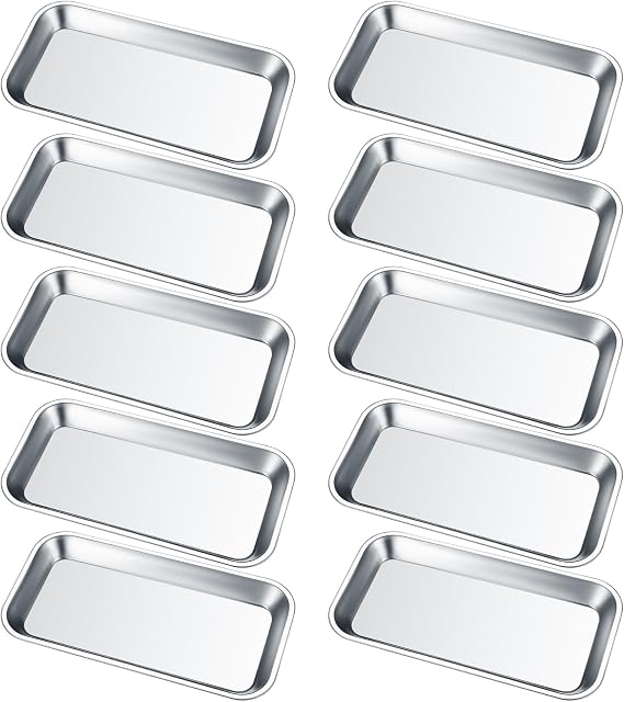 10 Pcs Small Instrument Tray, Stainless Steel Rectangular Laboratory Supplies Tray for Dental Lab Tool Instrument, Bathroom Organizer, Tattoo Tool Trays