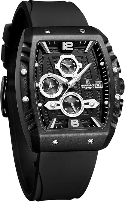 NAVIFORCE Waterproof Chronograph Sport Watch for Men, Colorful Silicone Band, Auto Date Quartz Wristwatch