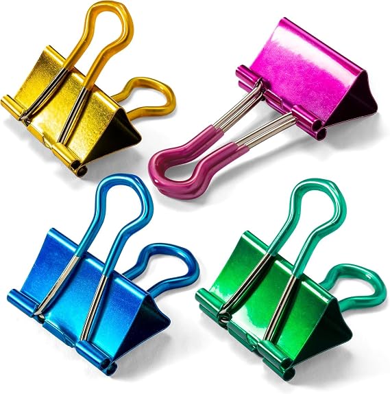 Officemate Easy Grip Medium Binder Clips, Assorted Metallic Colors, 12 Pack (31054)