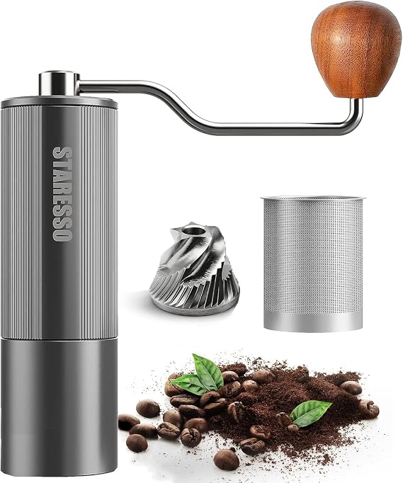 STARESSO Manual Coffee Grinder,Stainless Steel Hand Coffee Bean Grinder Travel Espresso Burr Bean Grinder Camping Herb Spice Coffee Maker Grinder for Drip Coffee,Espresso,French Press,Turkish Coffee