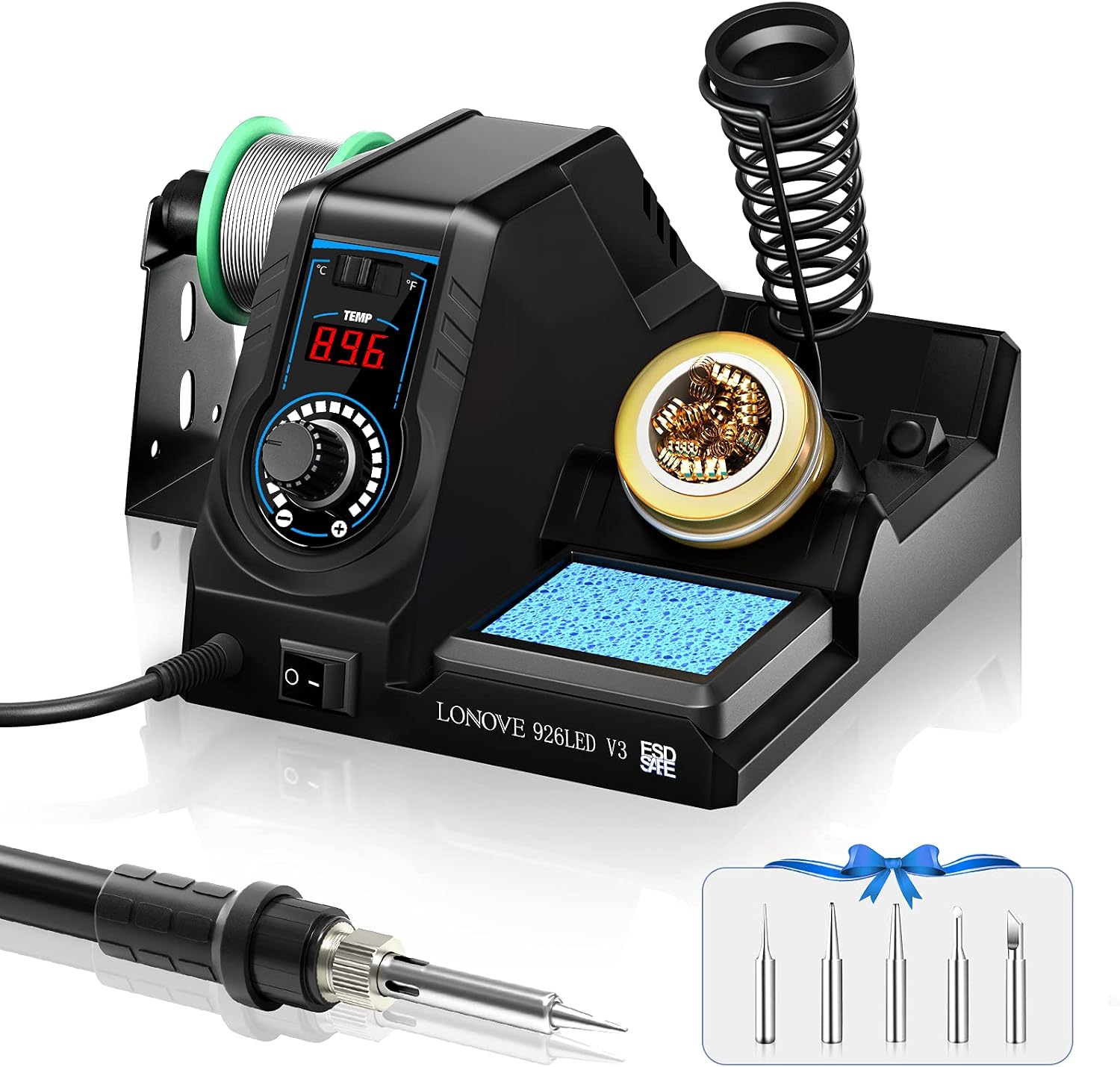 LONOVO Soldering Iron Station Kit, Soldering Station w 392℉ to 896℉ Adjustable Temperature CF,10-Min Sleep Mode, LED Display Digital Soldering Iron Kit, Fast Heating Up Black