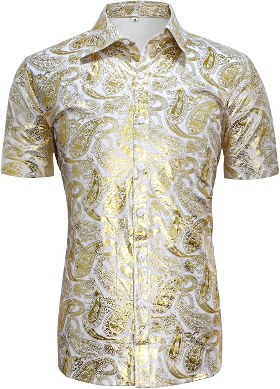 Men's 70s Disco Shirt Retro Paisley Short Sleeve Shirts