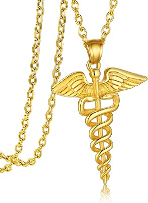 Bandmax Medical Alert Necklace for Men Women Stainess Steel Caduceus Pendant Necklace for Doctor Nurse Doctor Nurse Medical Jewelry MD Necklace Gift
