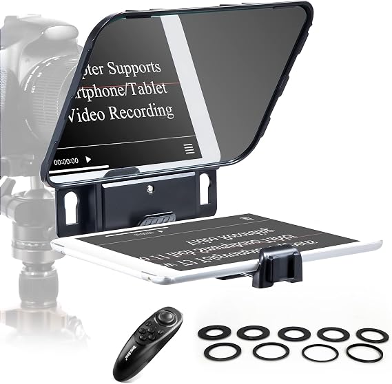 Desview T3 Teleprompter for Camera & Smartphone - Supports iPad/Tablet up to 10" - Beam Splitter Glass with Bluetooth Remote - Wide Angle Support for YouTube, TikTok & Live Streaming