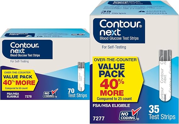 Ascensia Contour Next Blood Glucose Test Strips, 105 Count (70pk + 35pk) | For Diabetes, Accurate, No Coding, Second-Chance Sampling, Compatible With All Contour Next Meters, Easy Blood Sugar Test
