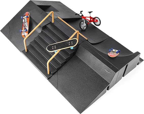 Fingerboard Skatepark Skate Park Kit Bigger Finger Skateboard Ramp Set Ultimate Parks Training Props with 3 Finger Skateboard 6 Finger Deck 1 Finger Bike Finger Skate Toys for Kids & Adults