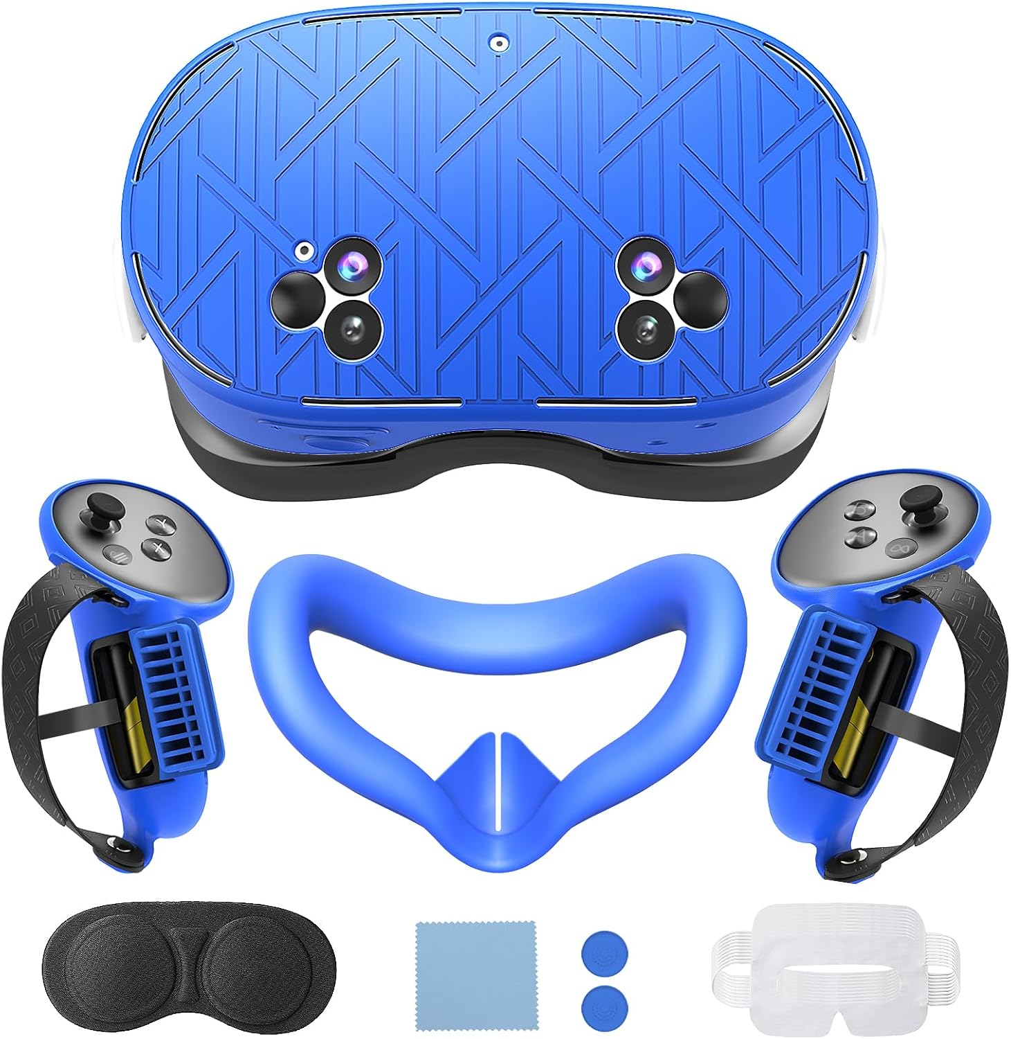 7 in 1 シリコンカバーセット Oculus Meta Quest 3S アクセサリー用、VRフェイスカバー、保護コントローラーグリップカバー、シリコンフェイシャルインナーフェイス、Quest 3sヘッドセットバンドルブルー