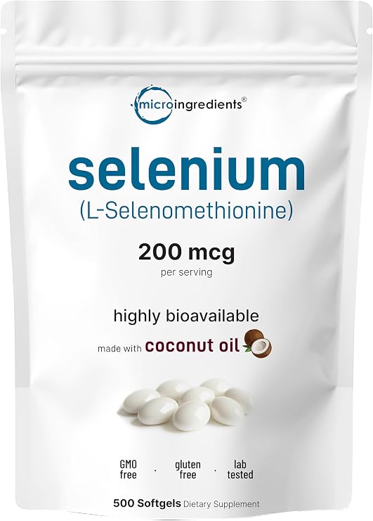 Selenium Supplements for Women & Men 200mcg Per Serving, 500 Softgels