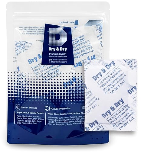 10 Packets of 10 Gram "Dry&Dry" Premium Pure & Safe Silica Gel Desiccant- Rechargeable Fabric