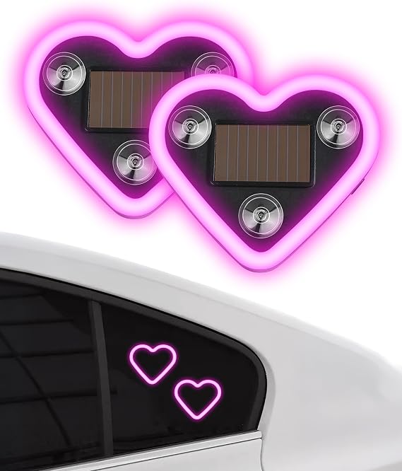 2PCS Solar Heart Lights,Car Accessories Universal 5 Modes Solar Powered Heart Shape Lights for Car Back Window Decoration,Automotive Neon Accent Light,Suitable for Cars,Trucks,or SUVs