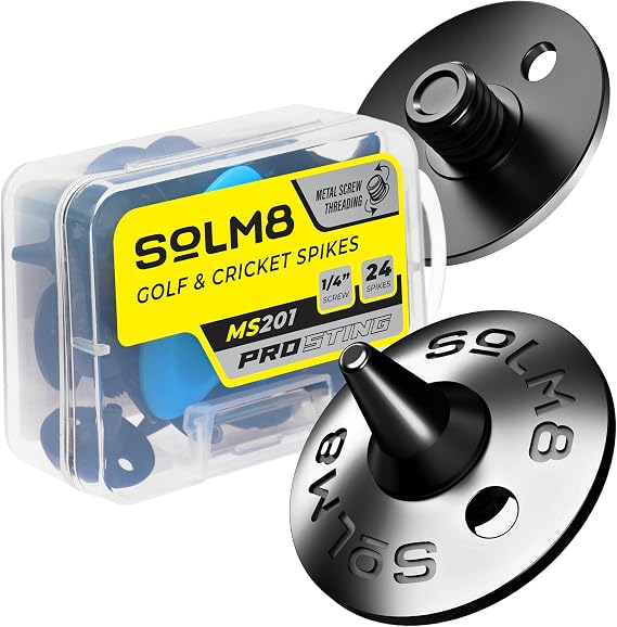 SOLM8 Metal Spikes for Golf and Cricket Shoe Spikes Replacement - 1/4 Inch 6mm Screw Type Metal Threading (Spanner Included)