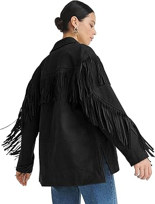 FOMELY Fringe Jacket Women Suede Jacket Faux Casual Fringe Long Sleeve Fall Vintage Western 2025 Cowgirl Outfits With Pockets