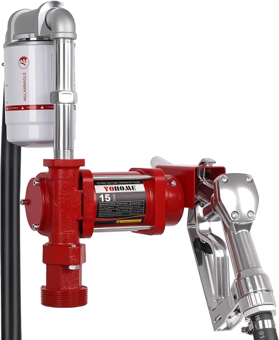 12V 15 GPM Fuel Transfer Pump With Discharge Hose & Manual Nozzle, Gasoline, Diesel, Kerosene & Biodiesel