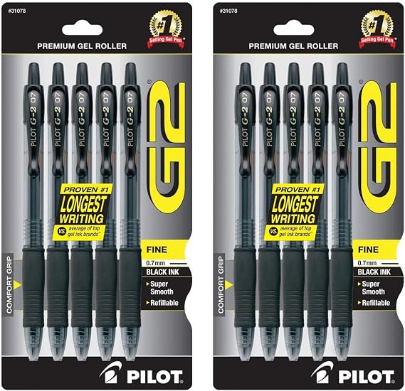 PILOT G2 Premium Refillable & Retractable Rolling Ball Gel Pens, Fine Point, Black Ink, 10-Pack (31078) (10 Pack)