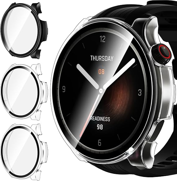 ivoler Pack of 3 Hard PC Case with Glass Screen Protector for Amazfit Balance Full Coverage Protective Case Ultra Thin Scratch-Resistant Protective Case 2 Transparent + 1 Black