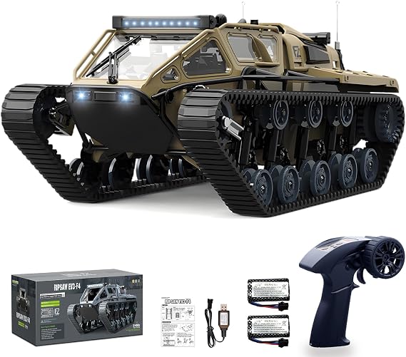 RC Tank Car, 1:16 Scales Transport Military Vehicle RC Tank, 4WD RTR Off Road RC Crawler with 360Rotating Drifting Dual Motor Gearbox Proportional Control Military Truck RC Toy for Adult