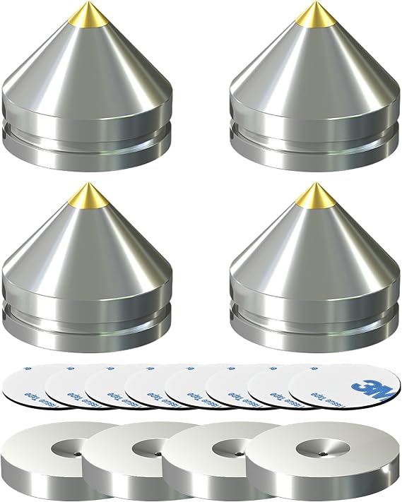 HiFi Speaker Isolation Stand Feet Pad Mats Audiophile Speaker Spikes Aluminum Shock Absorber Vibration Dampener Resonance Reducer for Subwoofer CD DVD Player Amplifier Recorder Turntables