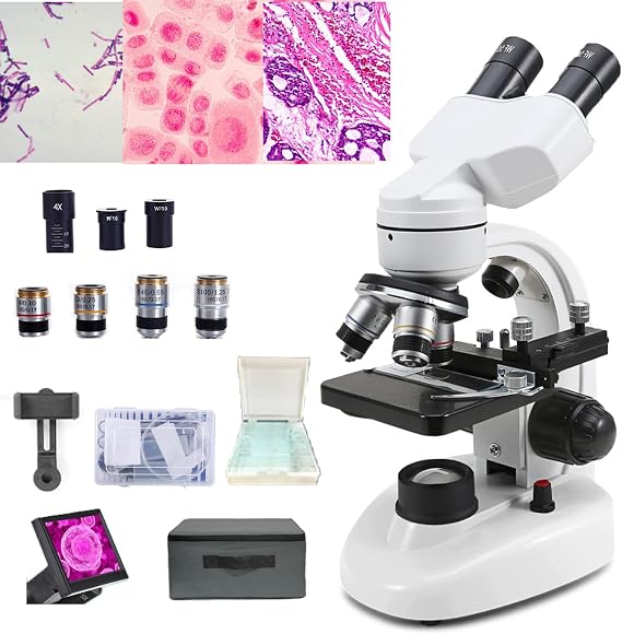 Binocular Compound Microscope, 10000/20000x Biological Lab Microscope, 360 Rotation 45 Tilt Up and Down, 2 in 1compound Binocular Microscopes-Dual Light Source,20000