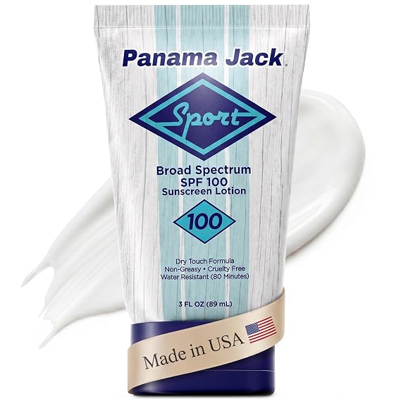 Panama Jack Sport Sunscreen Lotion - SPF 100, Broad Spectrum UVA/UVB Protection, Non-Greasy, PABA, Paraben, Gluten & Cruelty Free, 3 FL OZ (Pack of 1)